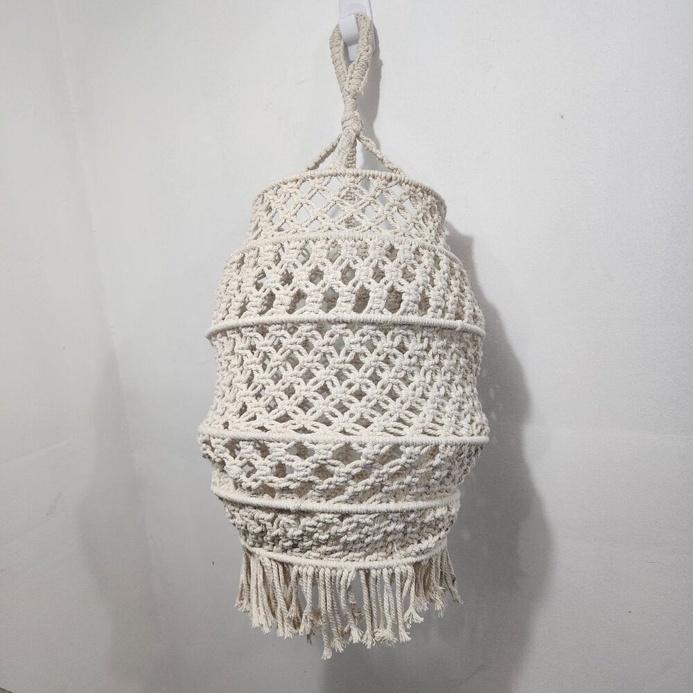 Boho Macrame Hanging Lampshade Pendant Light Cover Chandelier Woven Cotton Fring